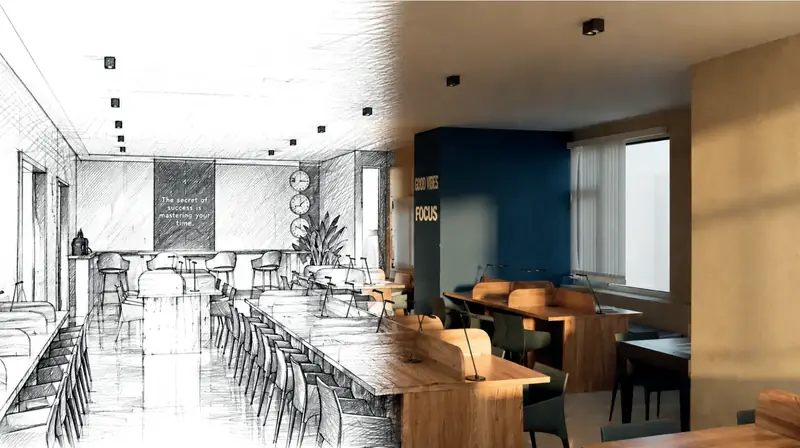 Library reading room — from sketch to render
