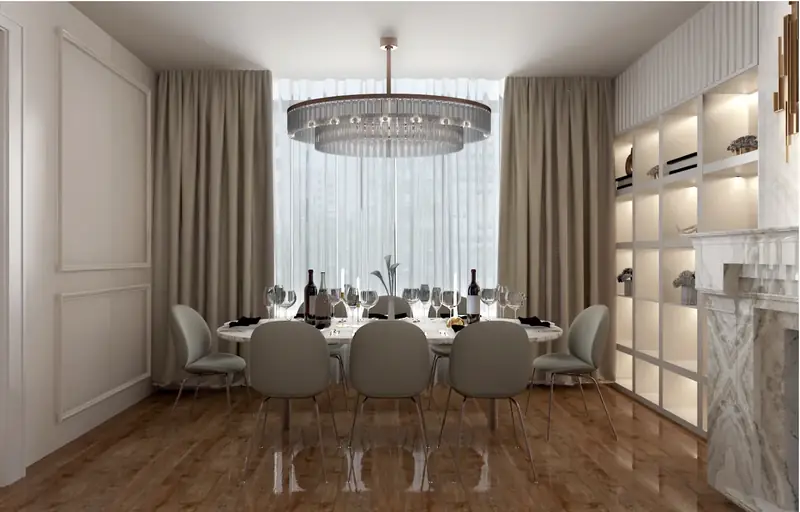 Dining room with ring chandelier