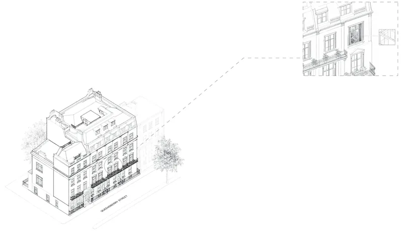 Axonometric drawing of the Queensberry Place residence