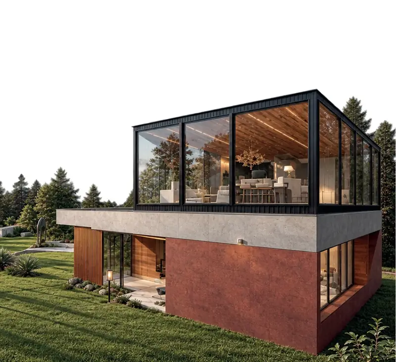 Ceramic workshop pavilion with glass upper floor