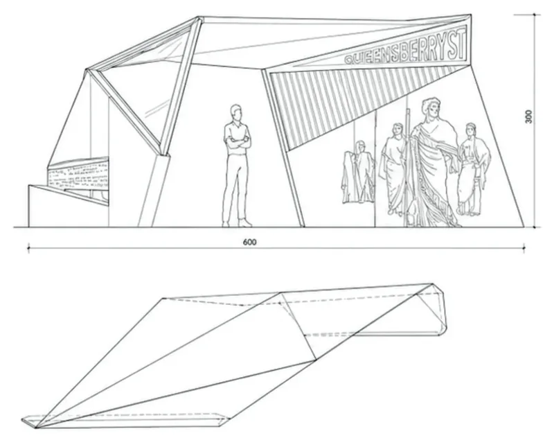 Pavilion elevation and plan drawing